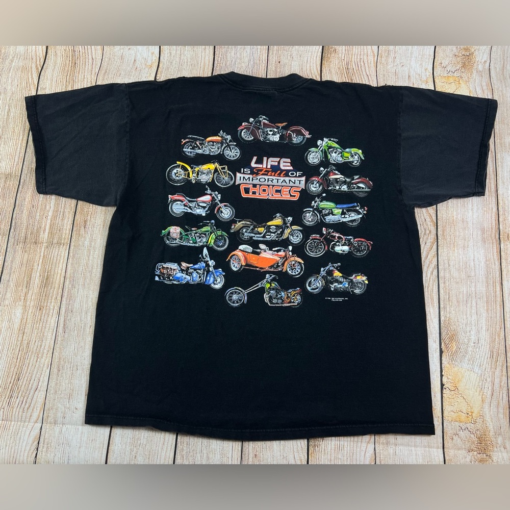 Vintage 1996 Life Is Full Of Important Choices Motorcycle Biker Black T Shirt XL